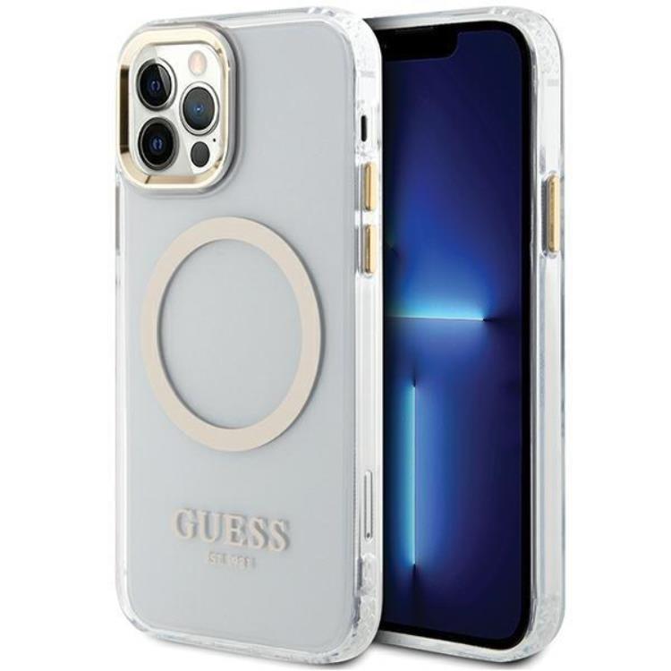 Guess Guess Mobilskal till iPhone 12 Pro/12 Magsafe Metall Outline - Guld