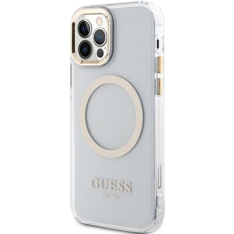 Guess Guess Mobilskal till iPhone 12 Pro/12 Magsafe Metall Outline - Guld