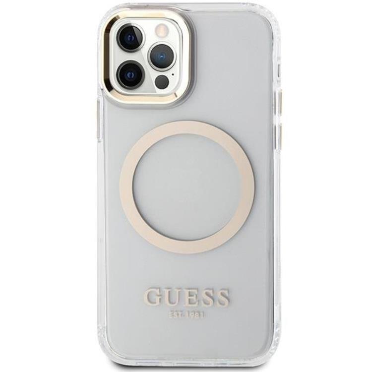 Guess Guess Mobilskal till iPhone 12 Pro/12 Magsafe Metall Outline - Guld