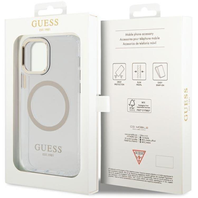 Guess Guess Mobilskal till iPhone 12 Pro/12 Magsafe Metall Outline - Guld