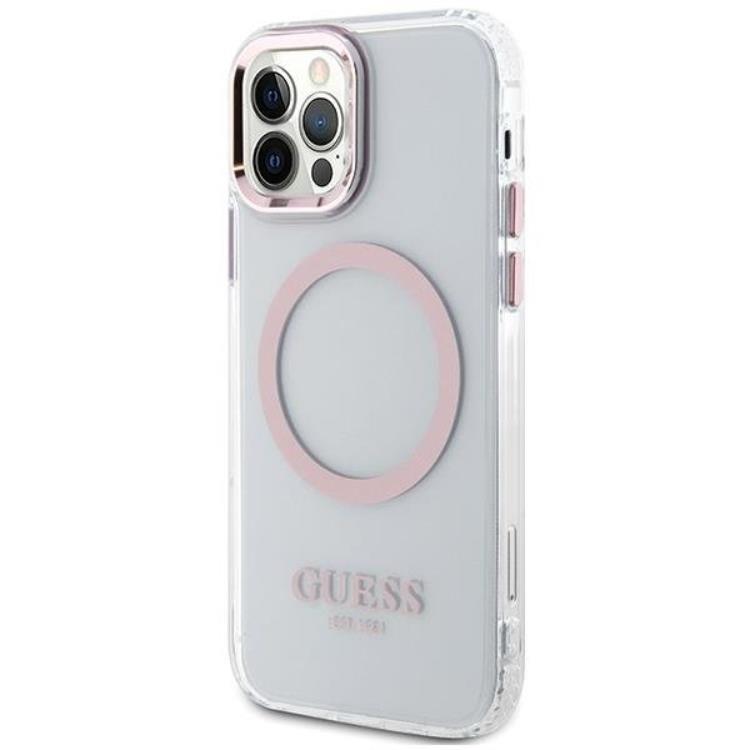 Guess Guess Mobilskal till iPhone 12 Pro/12 Magsafe Metall Outline - Rosa
