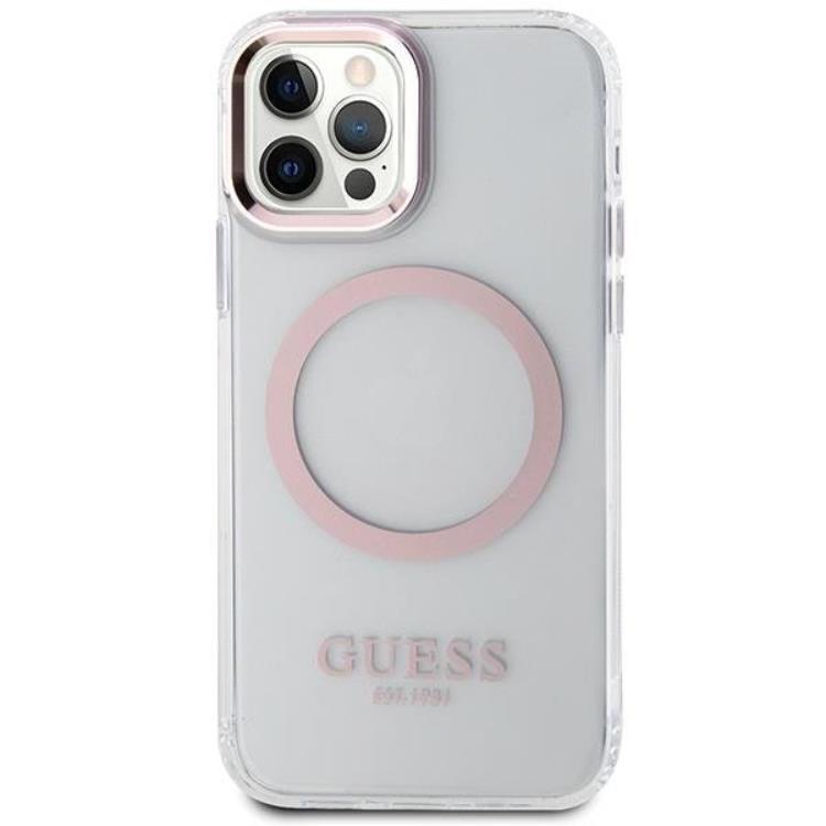 Guess Guess Mobilskal till iPhone 12 Pro/12 Magsafe Metall Outline - Rosa