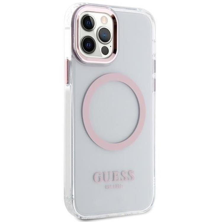 Guess Guess Mobilskal till iPhone 12 Pro/12 Magsafe Metall Outline - Rosa