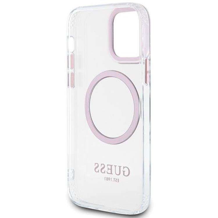 Guess Guess Mobilskal till iPhone 12 Pro/12 Magsafe Metall Outline - Rosa