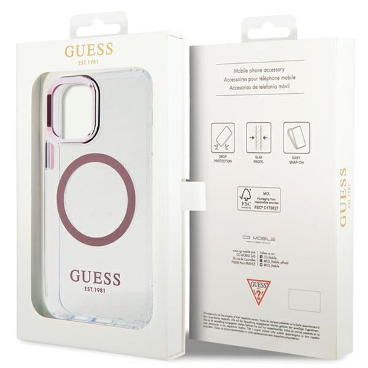 Guess Guess Mobilskal till iPhone 12 Pro/12 Magsafe Metall Outline - Rosa