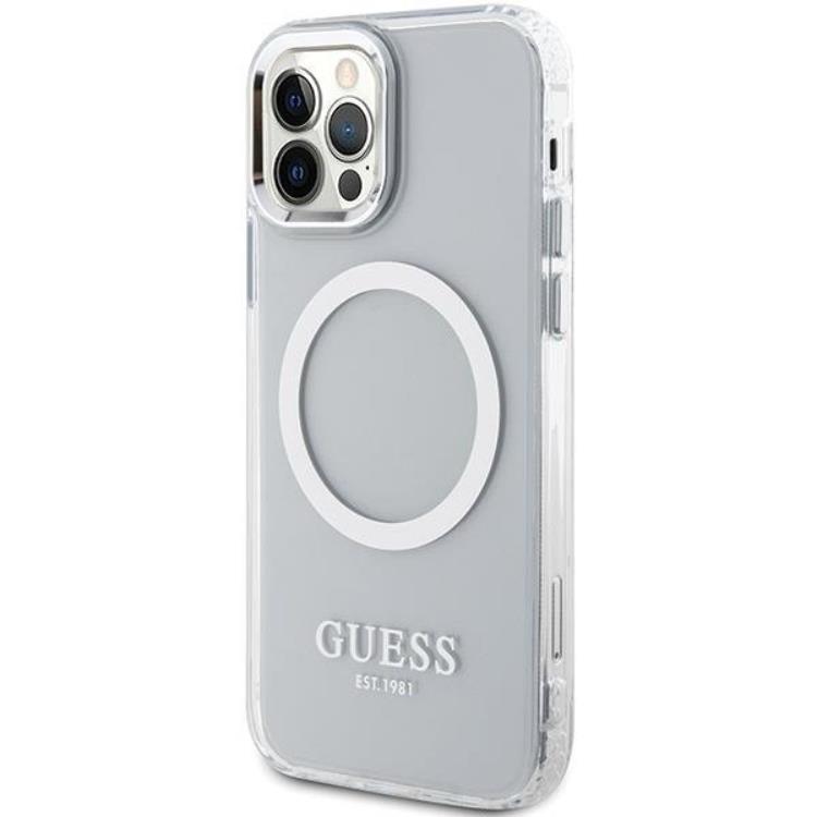 Guess Guess Mobilskal till iPhone 12 Pro/12 Magsafe Metall Outline - Silver