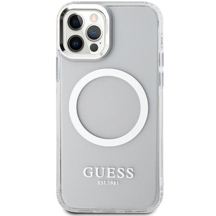 Guess Guess Mobilskal till iPhone 12 Pro/12 Magsafe Metall Outline - Silver