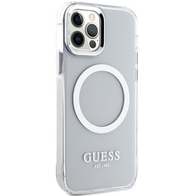 Guess Guess Mobilskal till iPhone 12 Pro/12 Magsafe Metall Outline - Silver