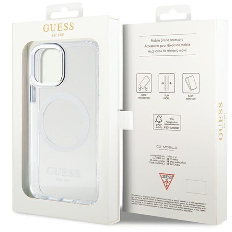 Guess Guess Mobilskal till iPhone 12 Pro/12 Magsafe Metall Outline - Silver