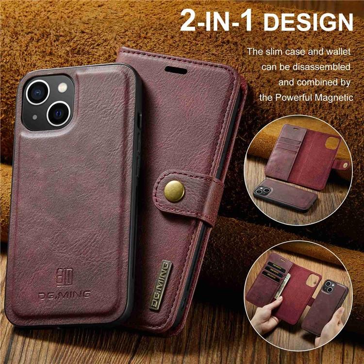 DG.MING DG.MING iPhone 15 Plus Plånboksfodral Äkta Läder 2in1 - Röd