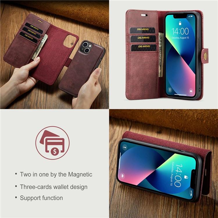 DG.MING DG.MING iPhone 15 Plus Plånboksfodral Äkta Läder 2in1 - Röd