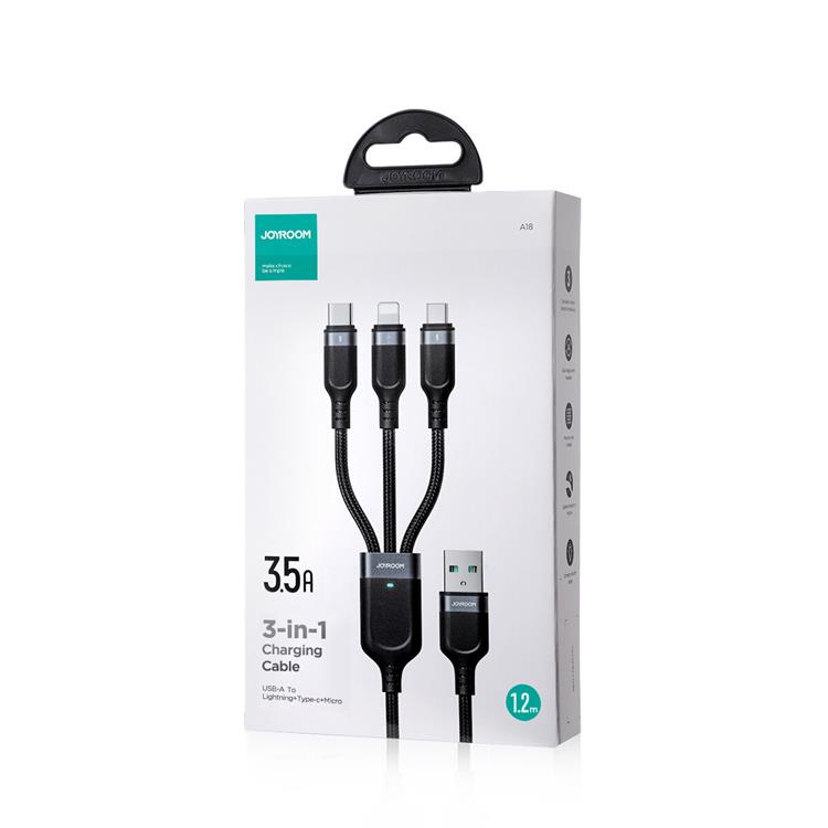 Joyroom Joyroom 3in1 USB-A till USB-C Lightning microUSB kabel 1.2m
