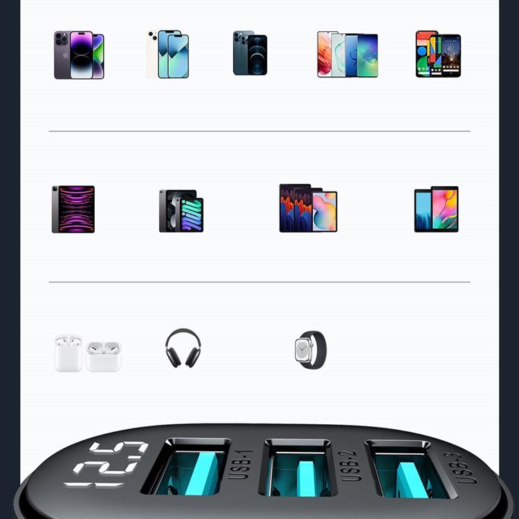 Joyroom Joyroom Billaddare 3.4A 3x USB-A med Display - Svart