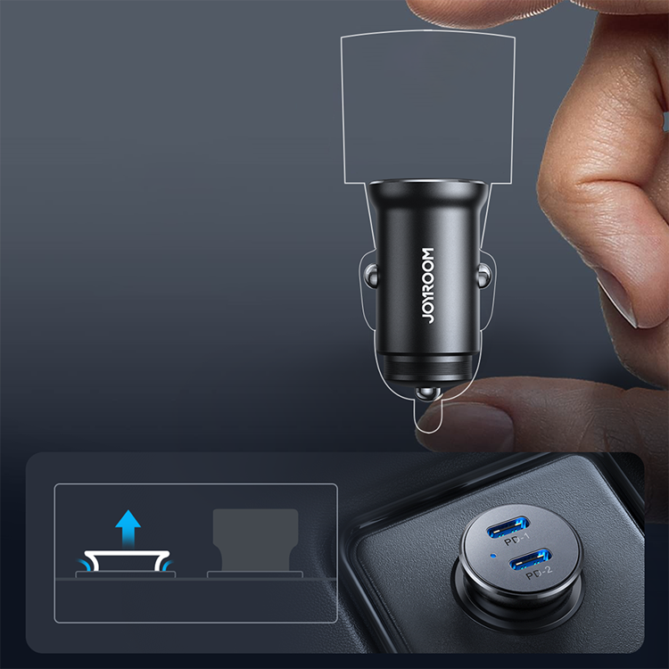 Joyroom Joyroom Mini Metall Billaddare 30W 2x USB-C - Svart