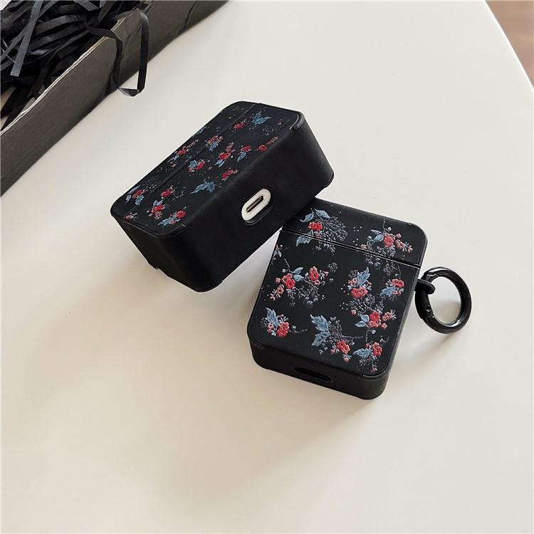 OEM Airpods Pro 2 Skal TPU Läder Floral - Svart/Blå