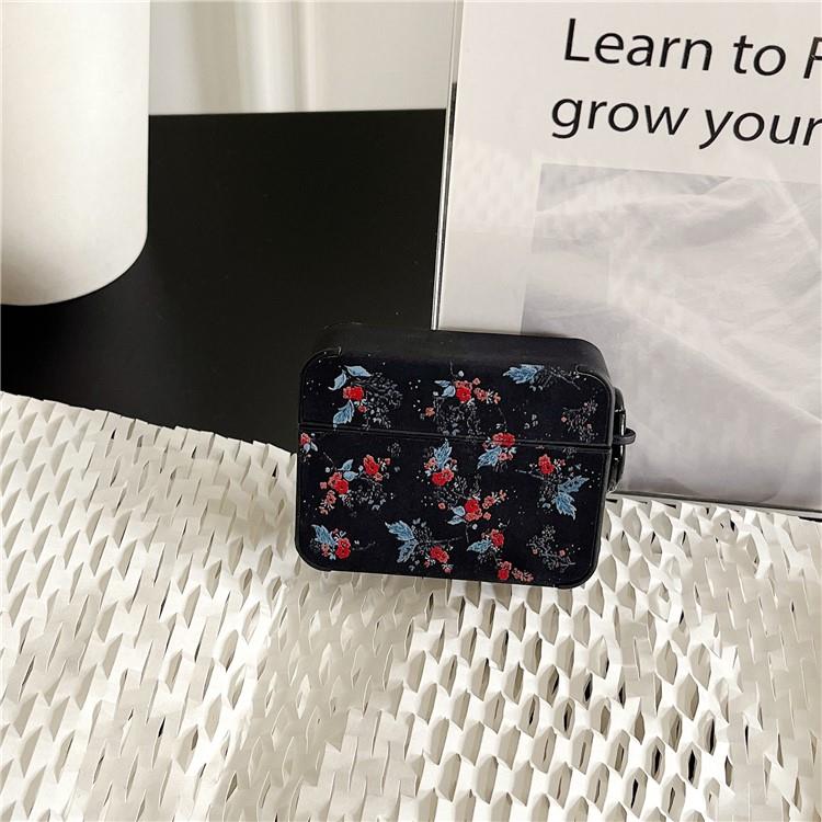 OEM Airpods Pro 2 Skal TPU Läder Floral - Svart/Blå
