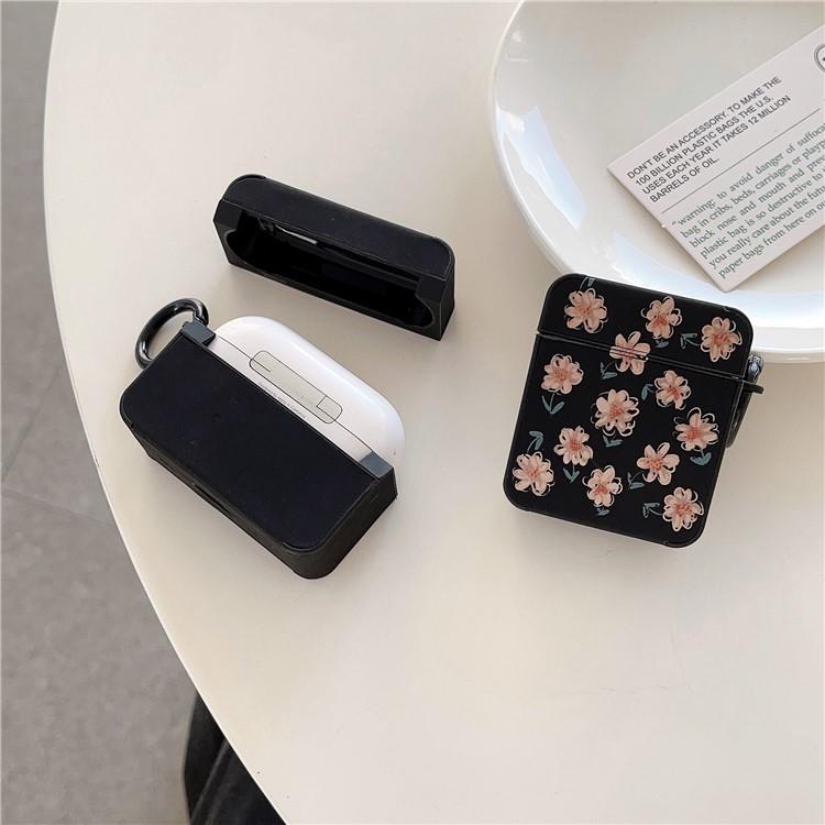 OEM Airpods Pro 2 Skal TPU Läder Floral - Svart/Rosa