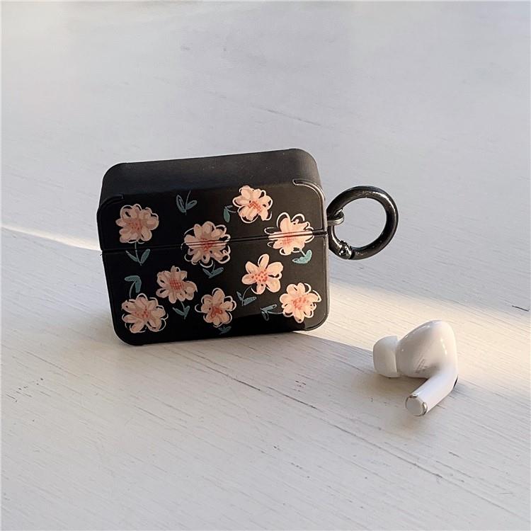 OEM Airpods Pro 2 Skal TPU Läder Floral - Svart/Rosa