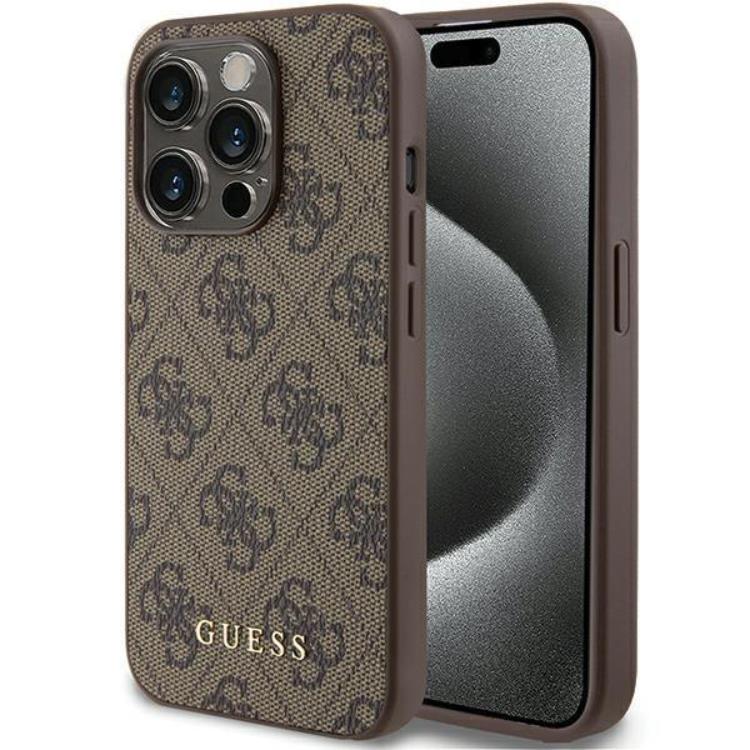 Guess Guess Mobilskal till iPhone 15 Pro Metall Gold Logo - Brun