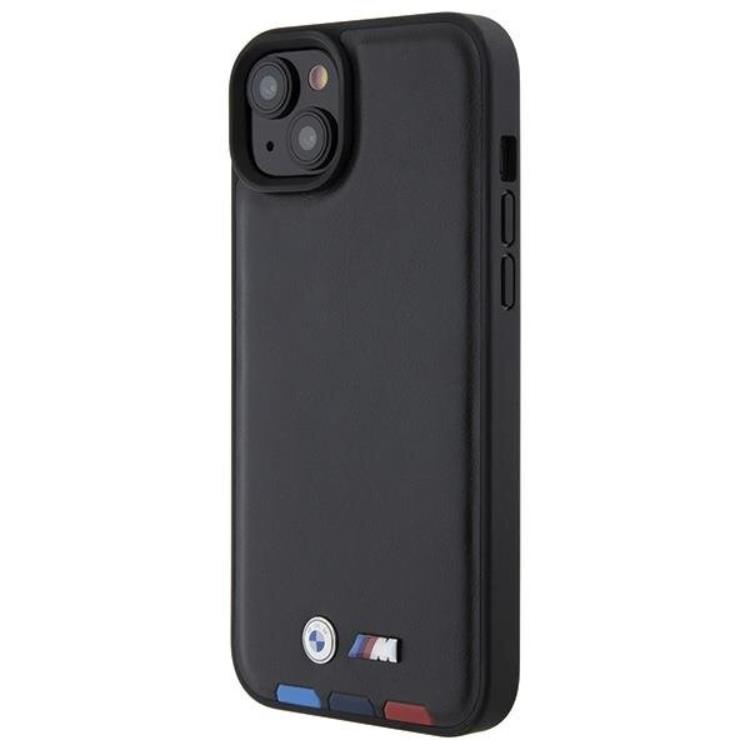 BMW BMW Mobilskal till iPhone 15 Läder Stamp Tricolor - Svart