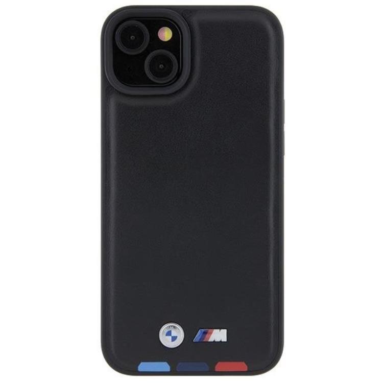 BMW BMW Mobilskal till iPhone 15 Läder Stamp Tricolor - Svart