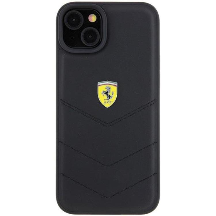 Ferrari Ferrari Mobilskal till iPhone 15 Plus Quilted Metal Logo - Svart