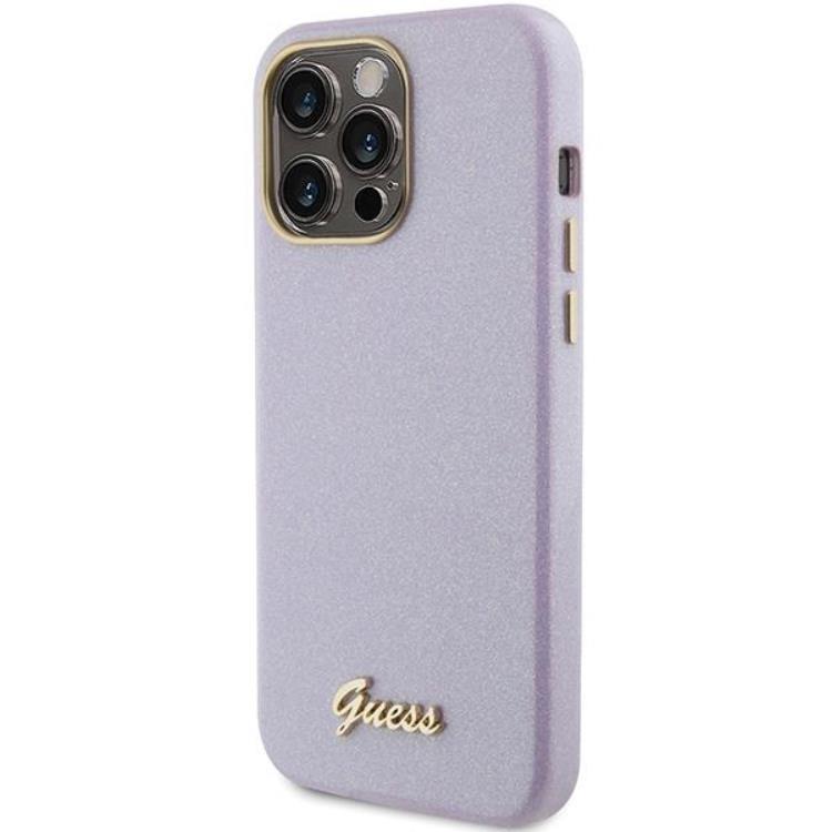 Guess Guess Mobilskal till iPhone 15 Pro Max Glitter Glossy Script - Lila