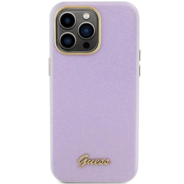 Guess Guess Mobilskal till iPhone 15 Pro Max Glitter Glossy Script - Lila