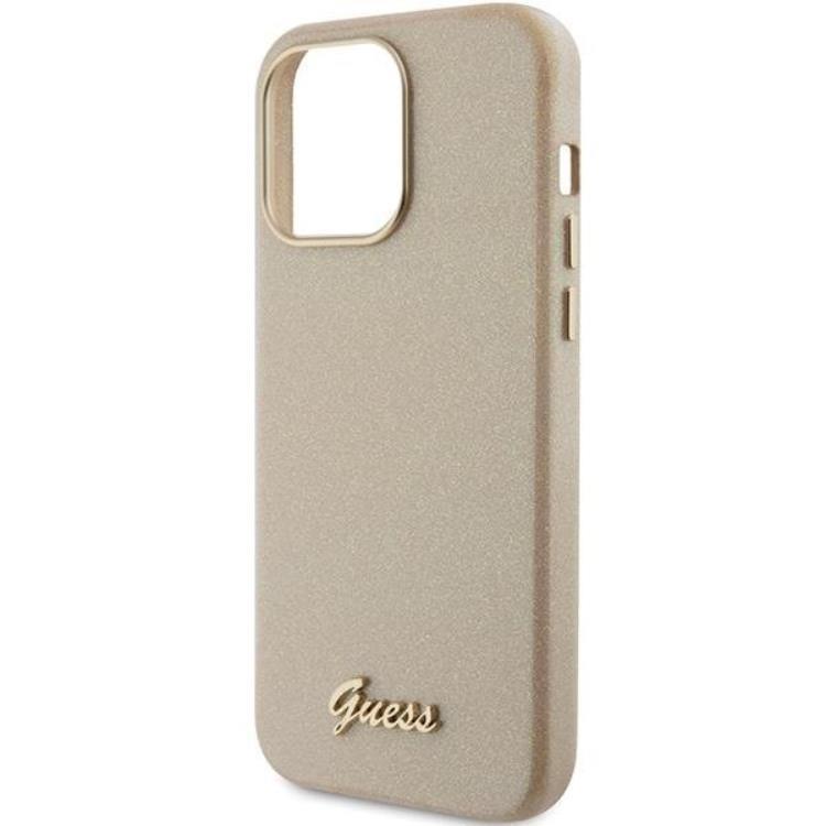 Guess Guess Mobilskal till iPhone 15 Pro Glitter Glossy Script - Guld