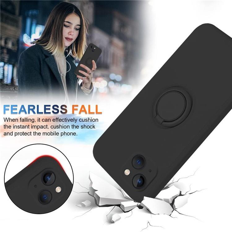 OEM Mobilskal till iPhone 15 Ringhållare Liquid Silikon - Svart