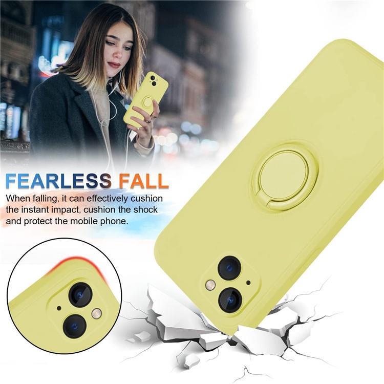 OEM Mobilskal till iPhone 15 Plus Ringhållare Liquid Silikon - Gul