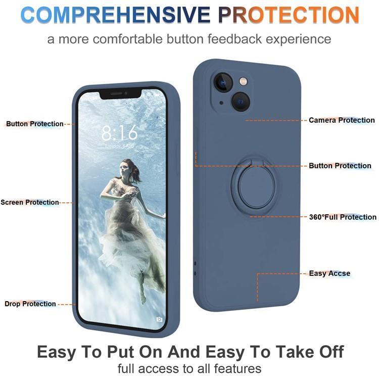 OEM Mobilskal till iPhone 15 Plus Ringhållare Liquid Silikon - Midnightblå