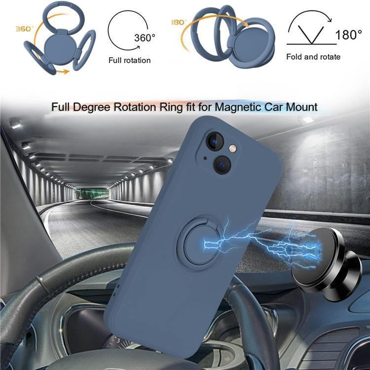 OEM Mobilskal till iPhone 15 Plus Ringhållare Liquid Silikon - Midnightblå