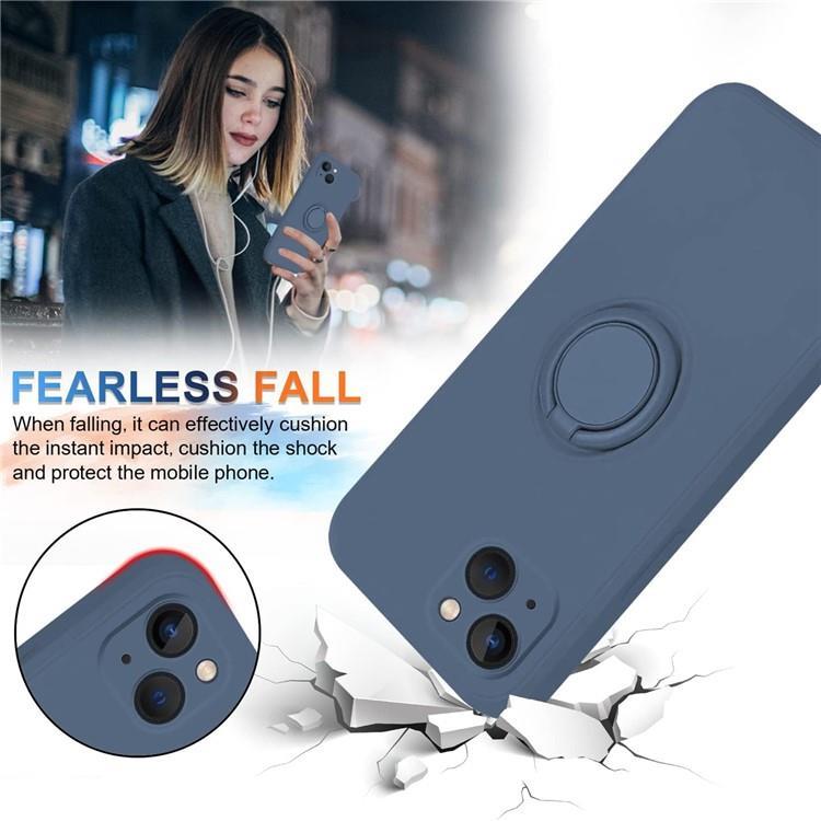 OEM Mobilskal till iPhone 15 Plus Ringhållare Liquid Silikon - Midnightblå