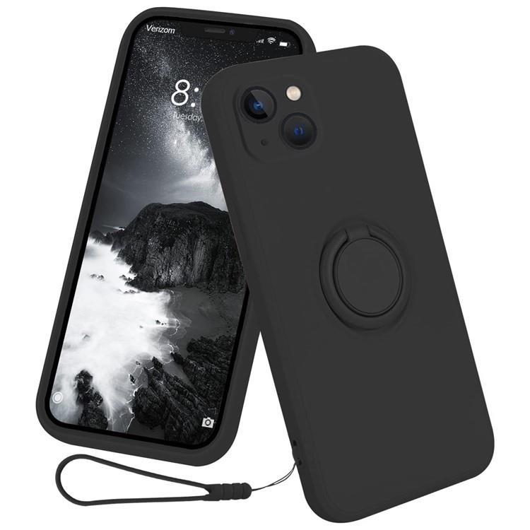 OEM Mobilskal till iPhone 15 Plus Ringhållare Liquid Silikon - Svart