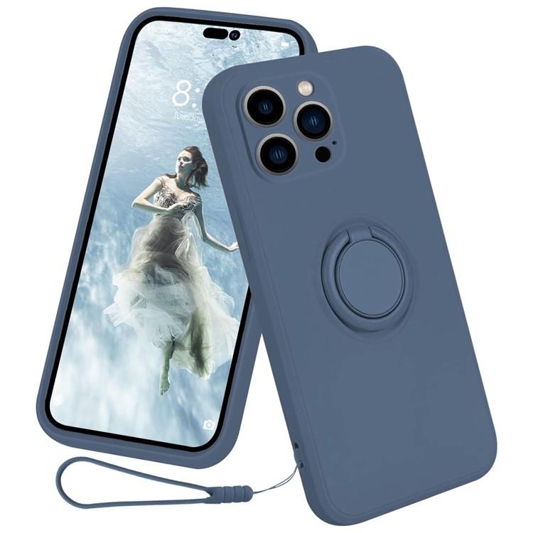 OEM Mobilskal till iPhone 15 Pro Max Ringhållare Liquid Silikon - Midnightblå