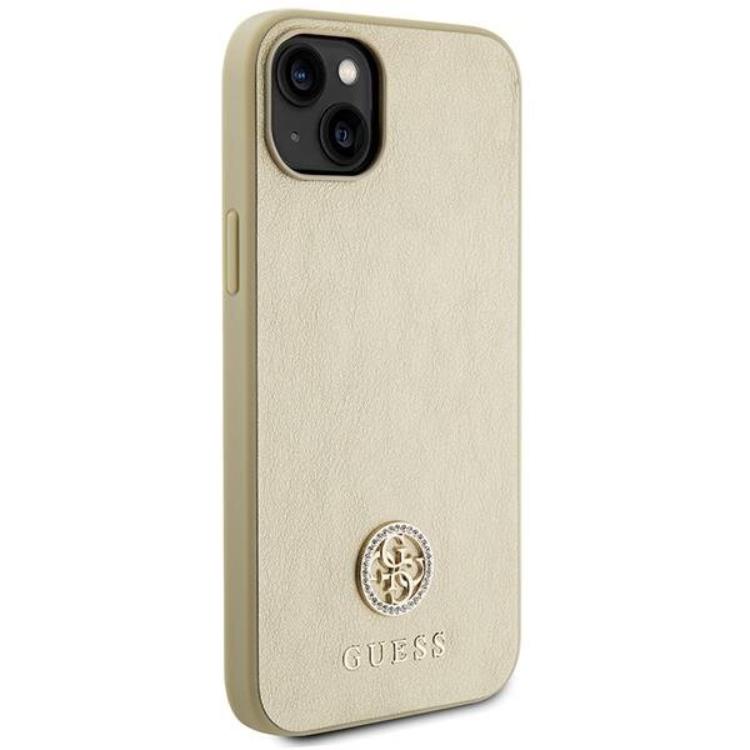 Guess Guess Mobilskal till iPhone 15 Läder Metall Logo Strass - Guld
