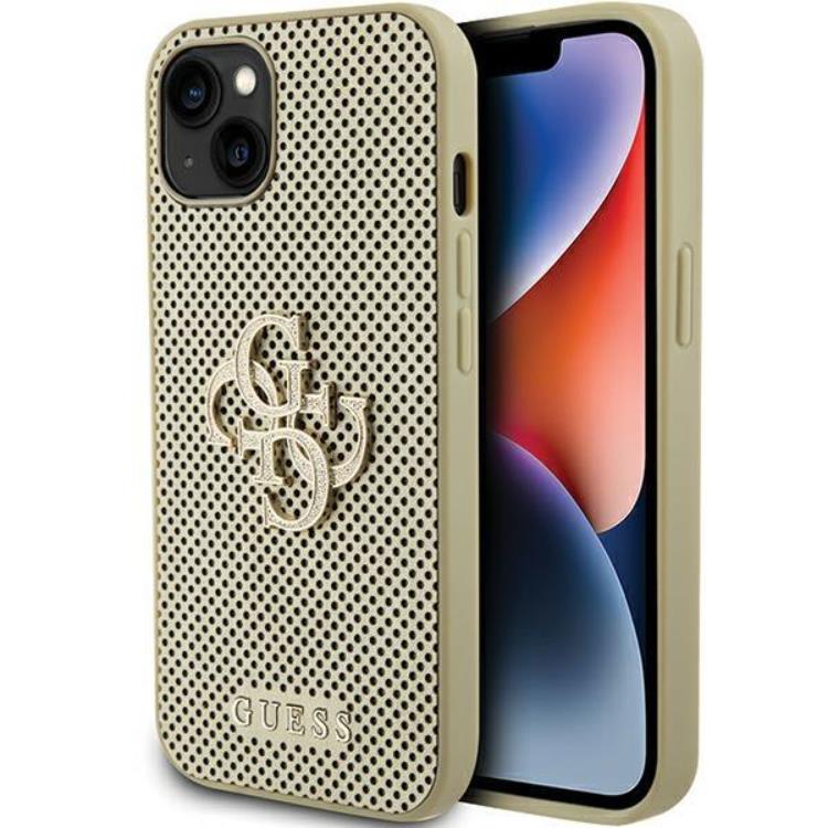 Guess Guess Mobilskal till iPhone 15 Perforated Glitter - Guld