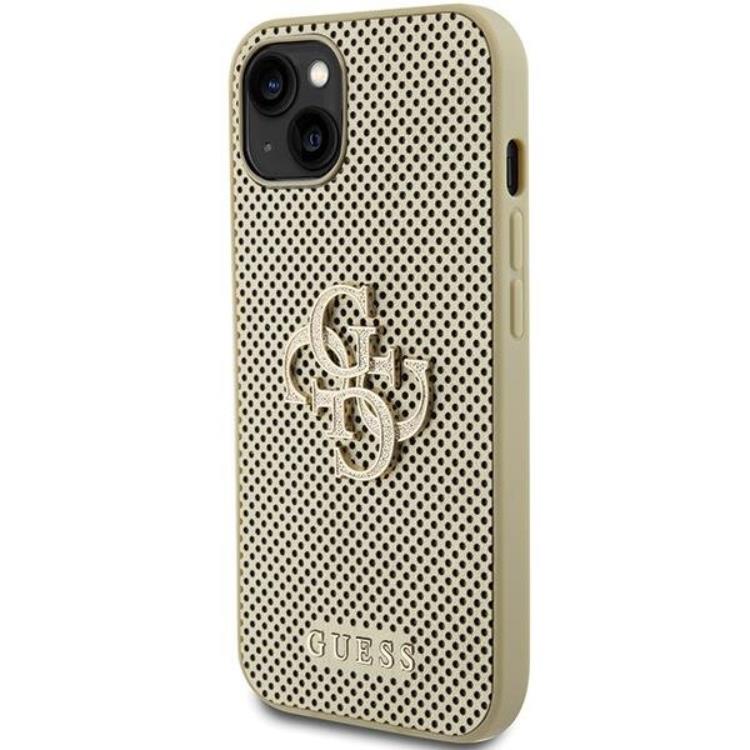 Guess Guess Mobilskal till iPhone 15 Perforated Glitter - Guld