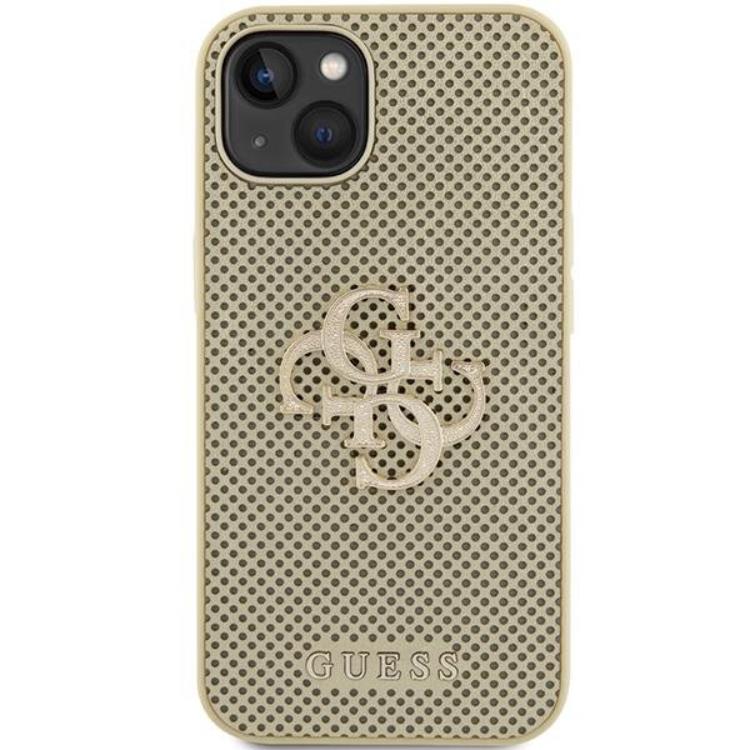 Guess Guess Mobilskal till iPhone 15 Perforated Glitter - Guld