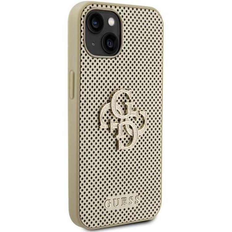 Guess Guess Mobilskal till iPhone 15 Perforated Glitter - Guld