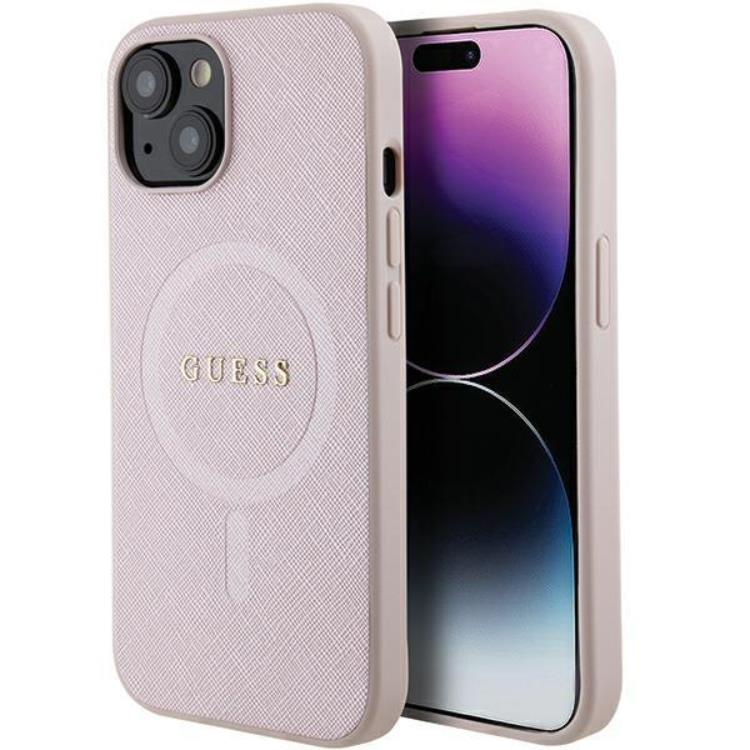Guess Guess Mobilskal till iPhone 15 Plus Magsafe Saffiano - Rosa