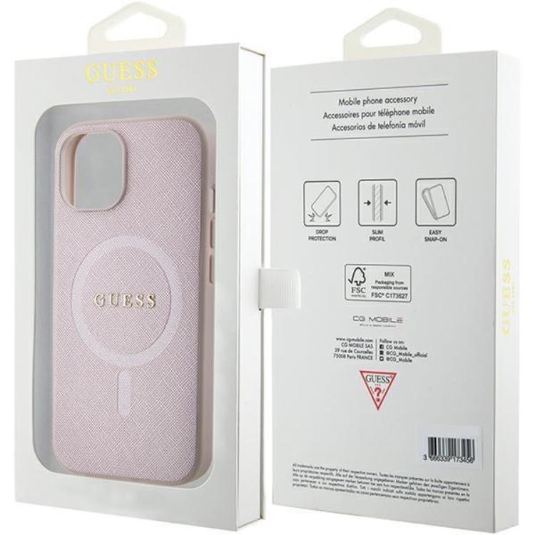 Guess Guess Mobilskal till iPhone 15 Plus Magsafe Saffiano - Rosa