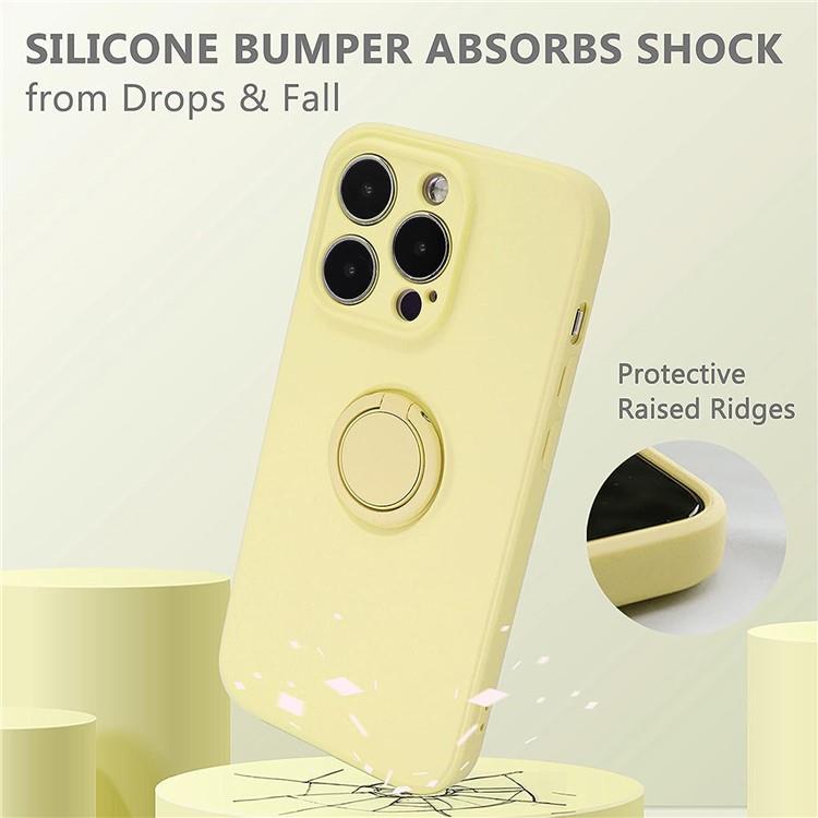 OEM Mobilskal till iPhone 15 Pro Ringhållare Liquid Silikon - Gul