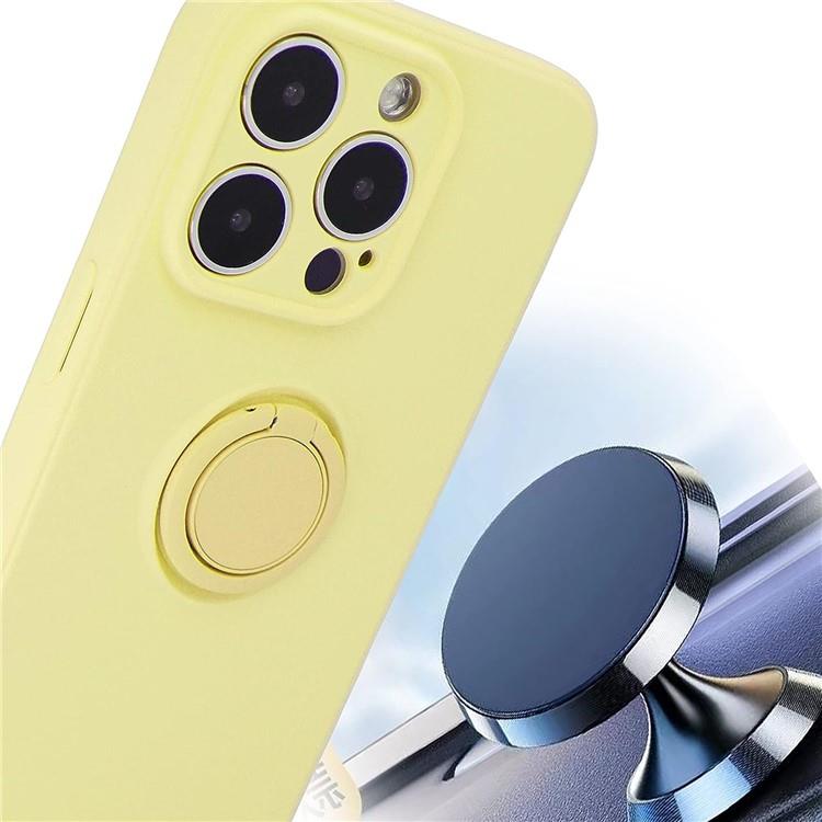 OEM Mobilskal till iPhone 15 Pro Ringhållare Liquid Silikon - Gul