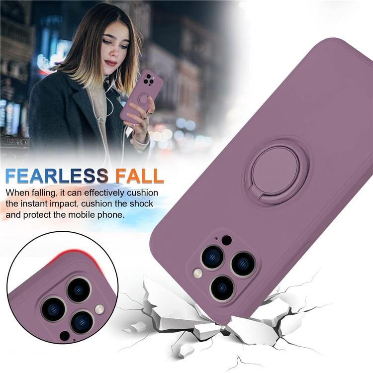 OEM Mobilskal till iPhone 15 Pro Ringhållare Liquid Silikon - Lila