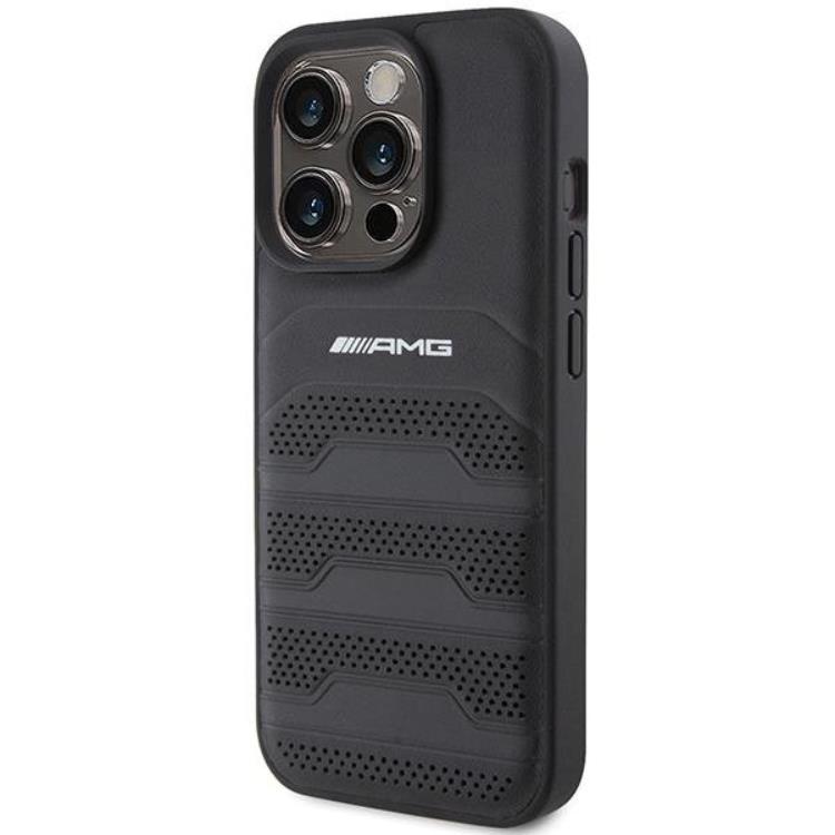 Mercedes AMG iPhone 15 Pro Mobilskal Läder Debossed Lines - Svart