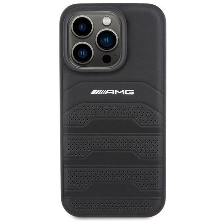 Mercedes AMG iPhone 15 Pro Mobilskal Läder Debossed Lines - Svart