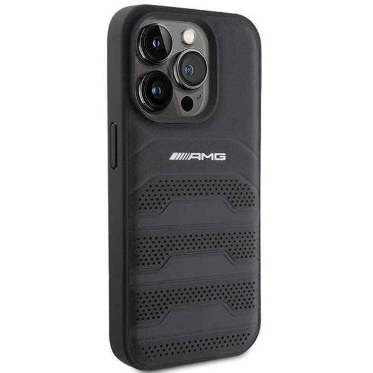 Mercedes AMG iPhone 15 Pro Mobilskal Läder Debossed Lines - Svart