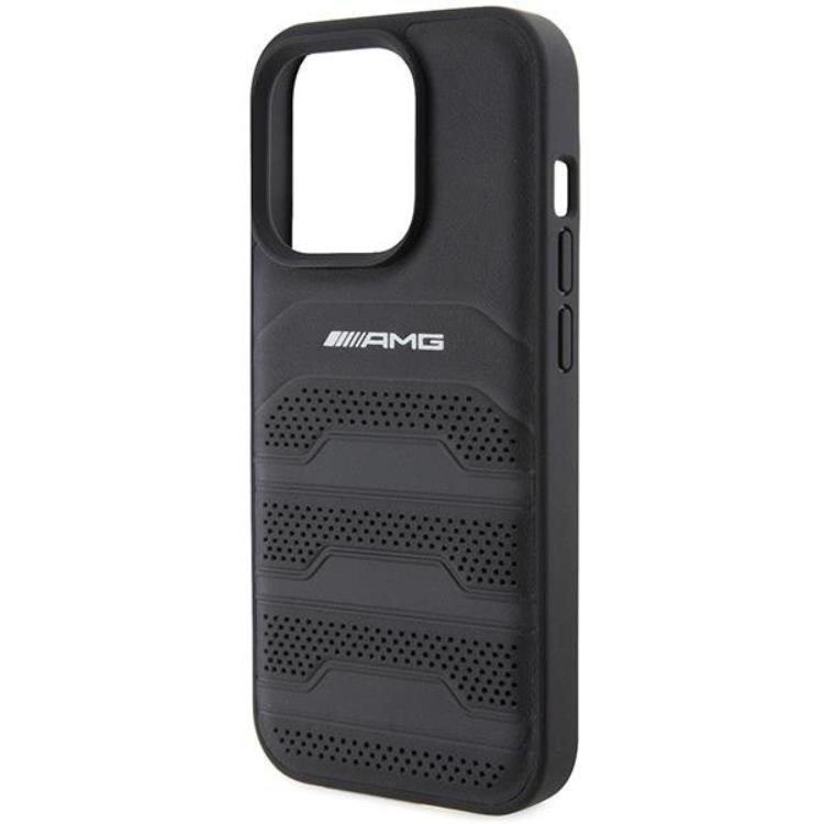 Mercedes AMG iPhone 15 Pro Mobilskal Läder Debossed Lines - Svart